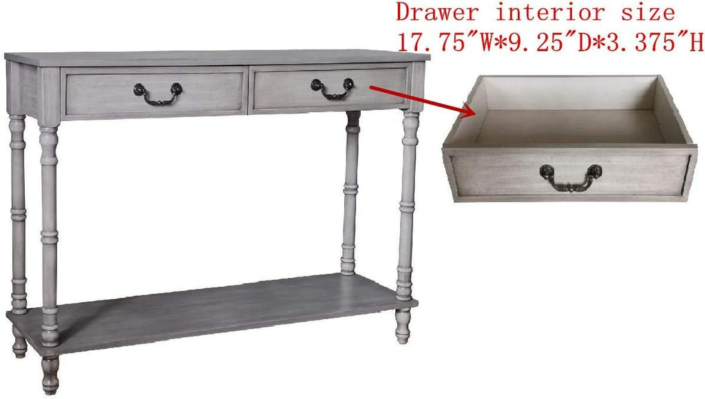 Washed Oak Wood Console Table with 2 Drawers P974