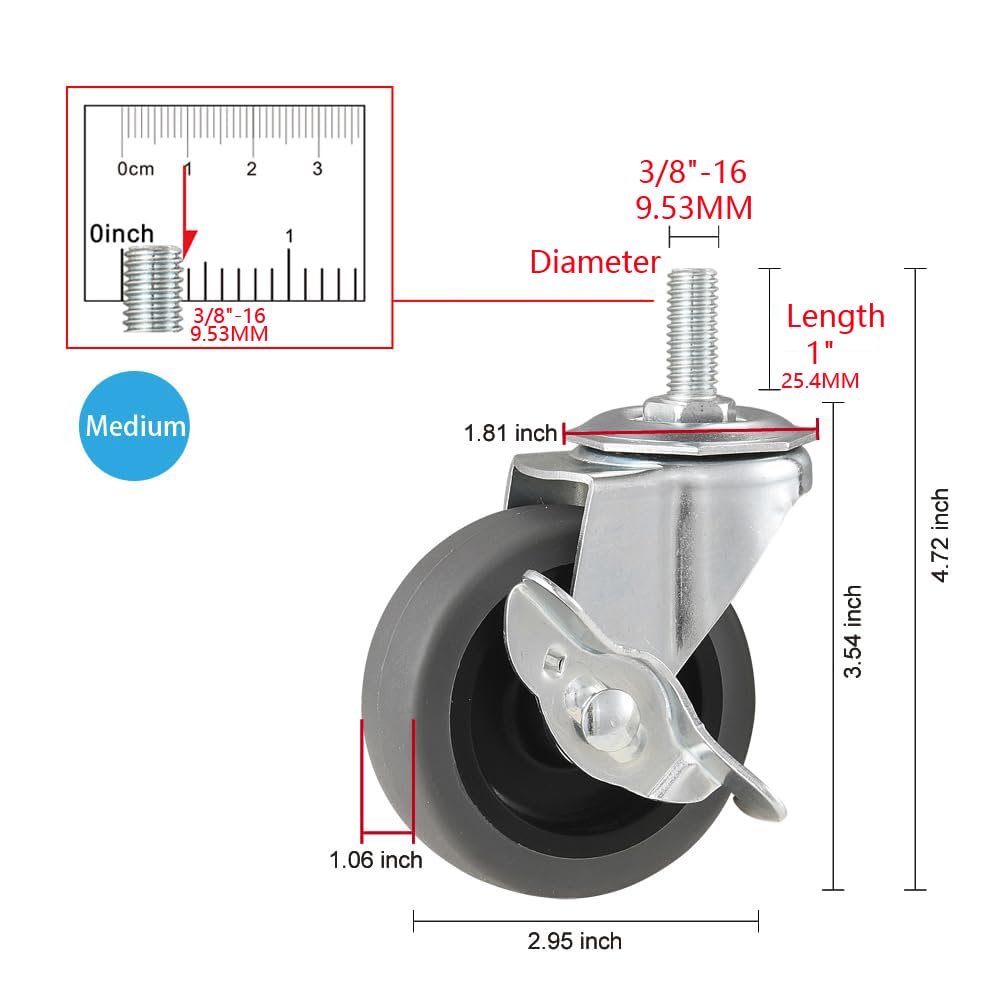 3" Locking Swivel Threaded Stem Casters Set of 4 W32026