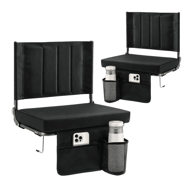 3.5 Inch Thick Black Folding Stadium Chair with Backrest, 2 PCS H396