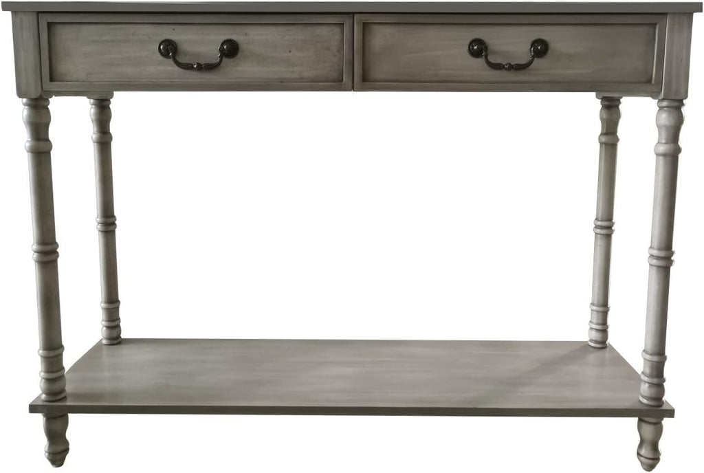 Washed Oak Wood Console Table with 2 Drawers P974