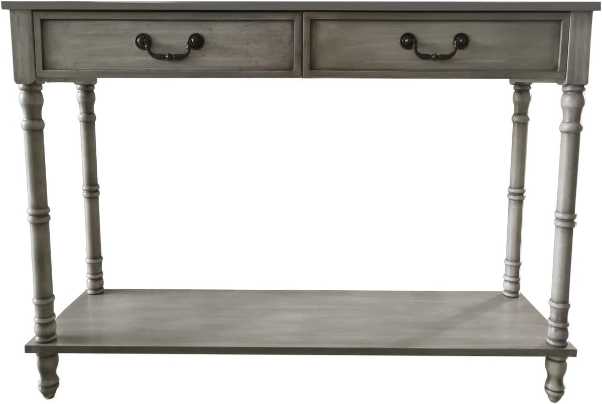 Washed Oak Wood Console Table with 2 Drawers P974