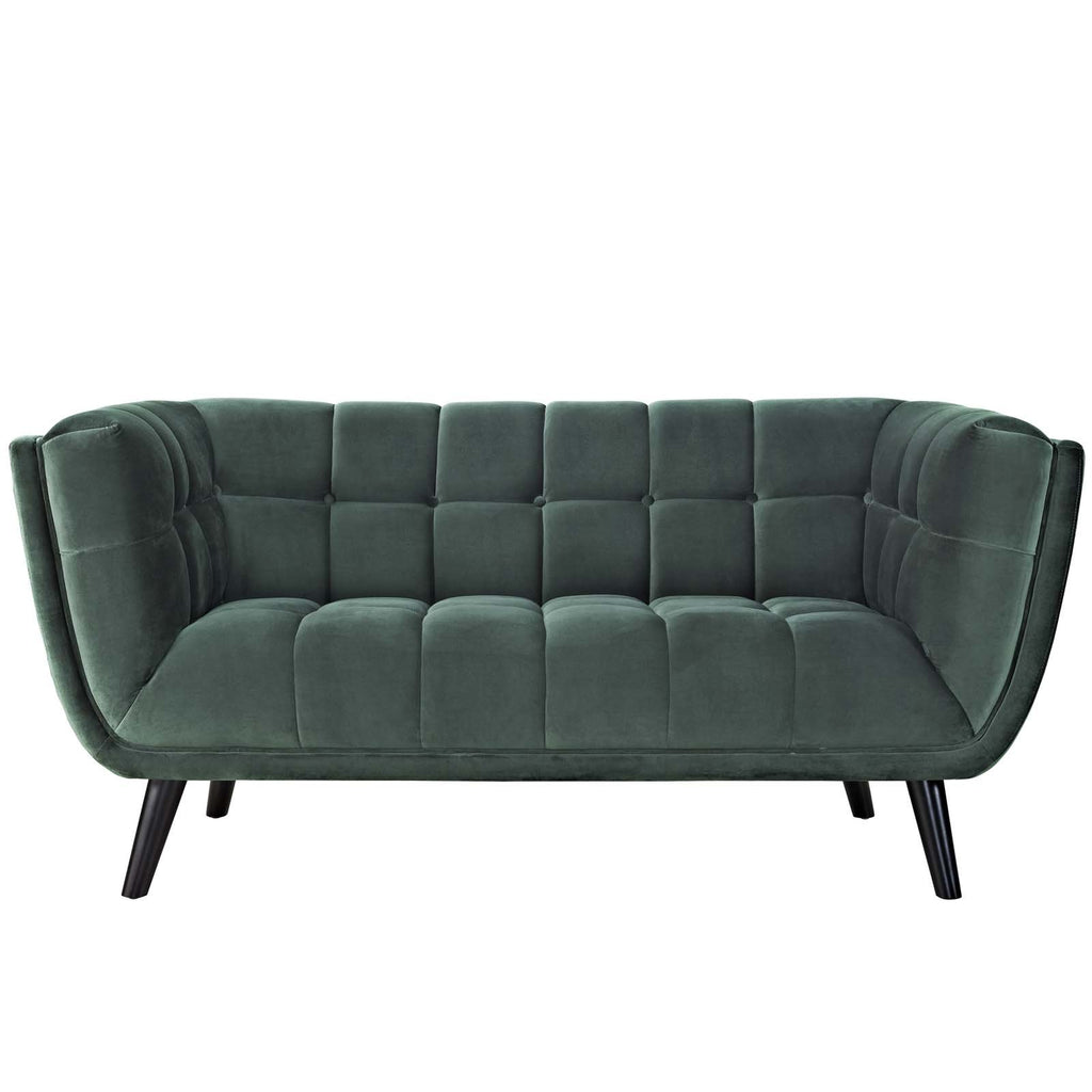 Green Velvet Button-Tufted Loveseat P89577