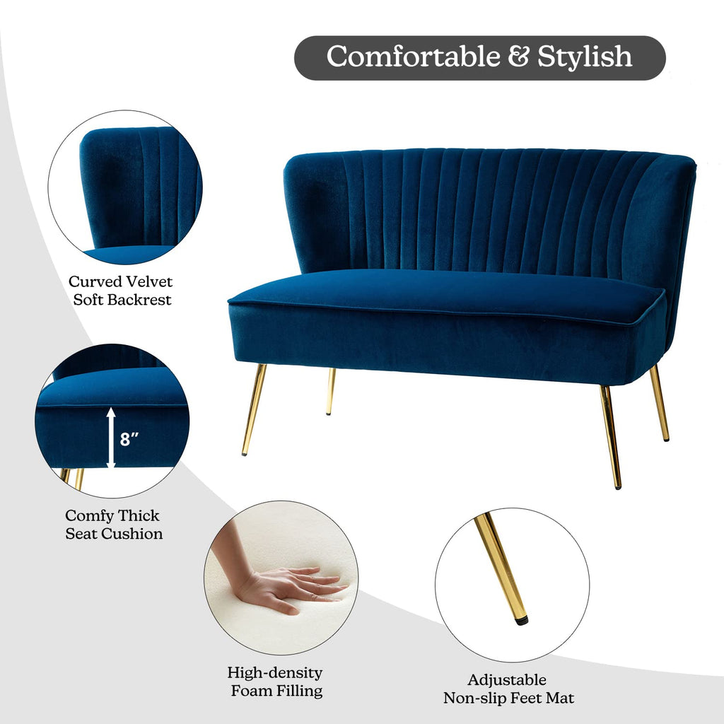Navy Velvet Tufted Loveseat Sofa T965