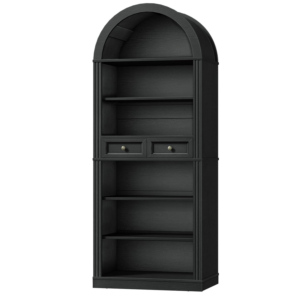 73" Tall Black 6-Tier Wood Bookshelf with Drawer P96476