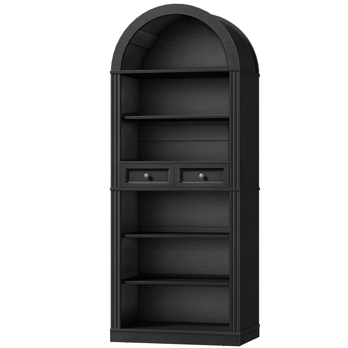 73" Tall Black 6-Tier Wood Bookshelf with Drawer P96476