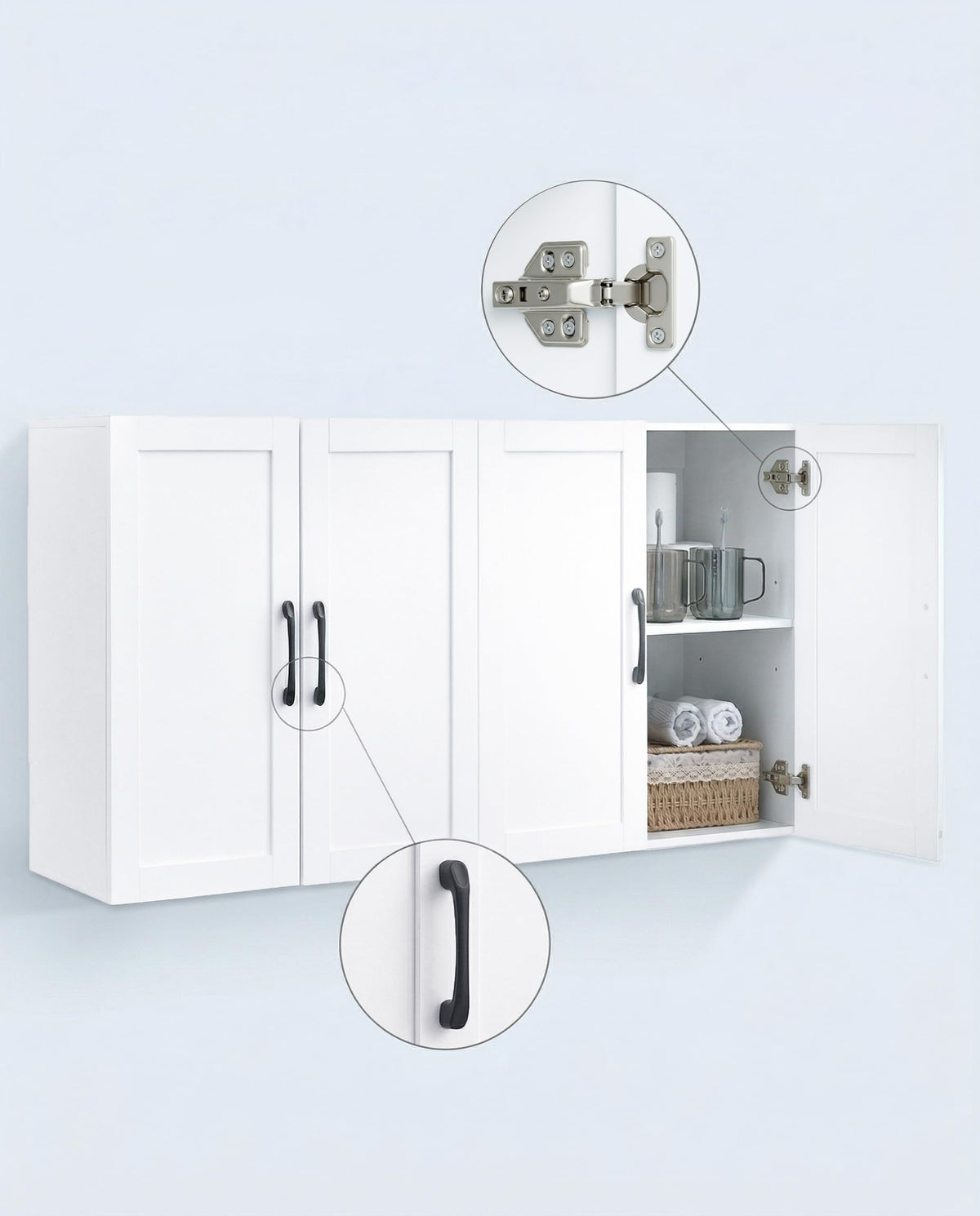 White Wall Cabinet with Adjustable Shelves and 4 Doors U2195