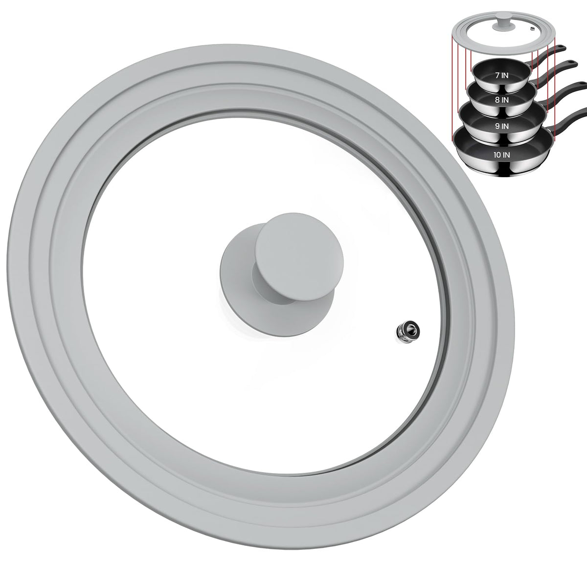 Tempered Glass Universal Lid with Silicone Rim Fits 8" 9" 9.5" Cookware Y772573