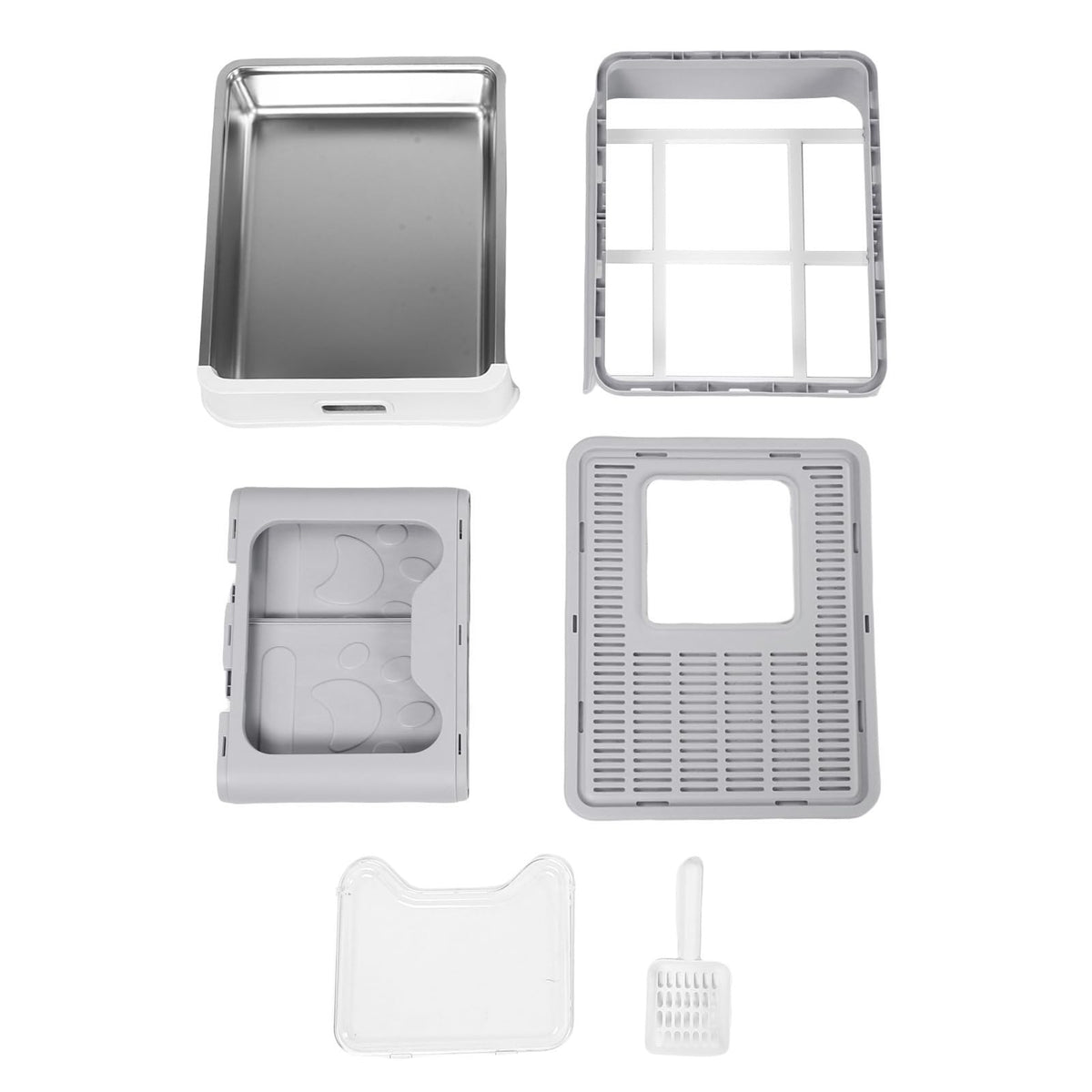 Foldable Stainless Steel Enclosed Cat Litter Box with Lid and Scoop Q8320