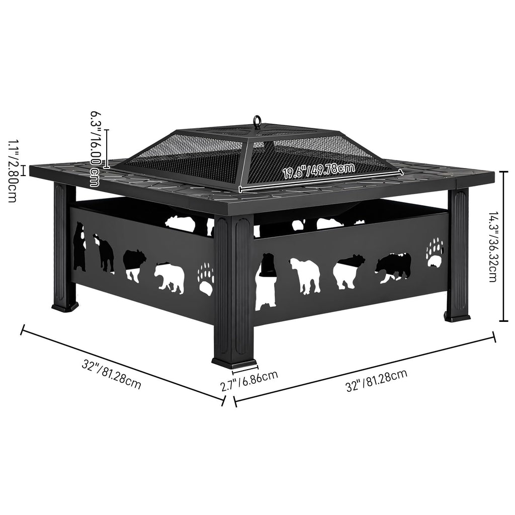 32 Inch Square Wood Burning Fire Pit Table W2896
