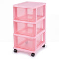 Pink 3-tier Plastic Storage Cart with Wheels J439