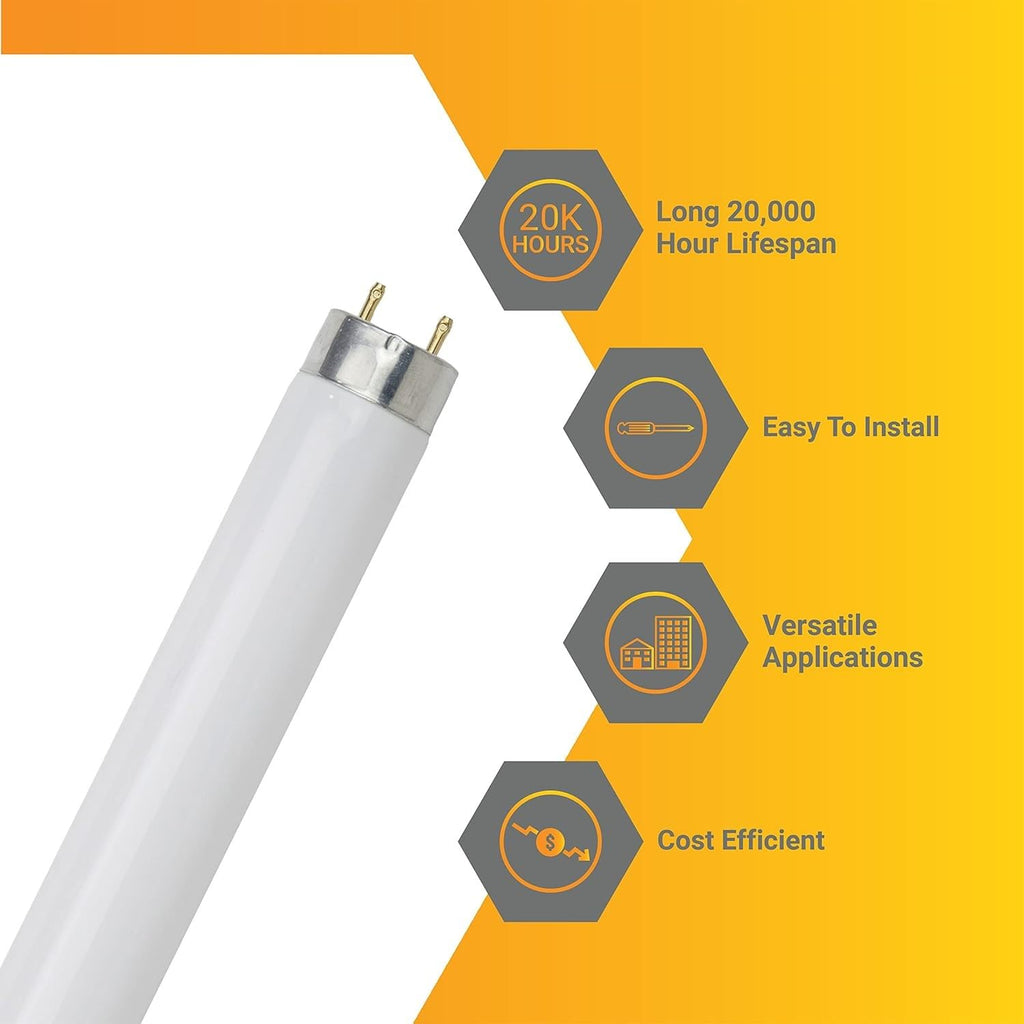24 Inch T8 Fluorescent Tube Light Bulb 17W 4100K Cool White G13 Base Pack of 30 V190