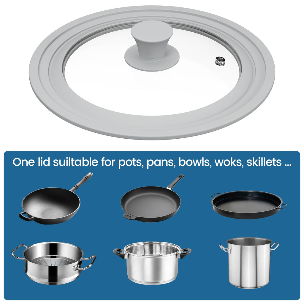 Tempered Glass Universal Lid with Silicone Rim Fits 8" 9" 9.5" Cookware Y772573