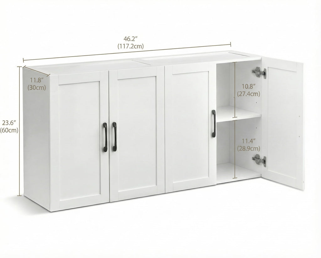 White Wall Cabinet with Adjustable Shelves and 4 Doors U2195