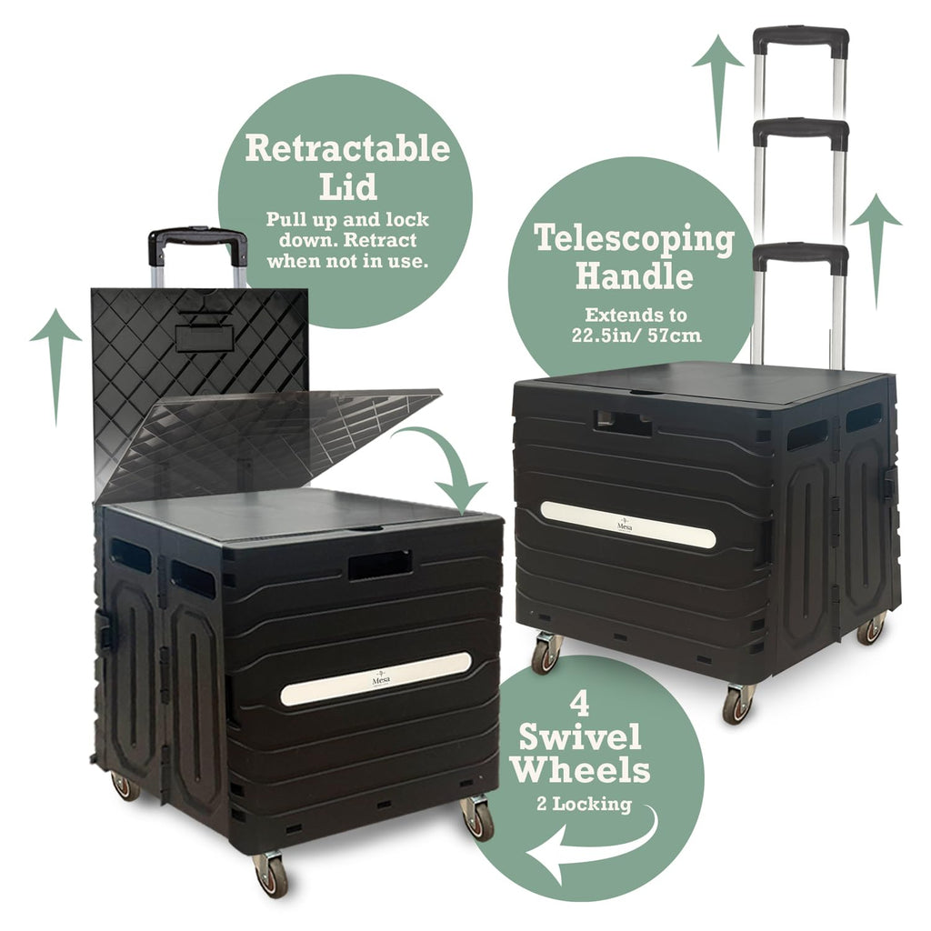 Collapsible Folding Utility Cart with 360° Wheels, Black U1078