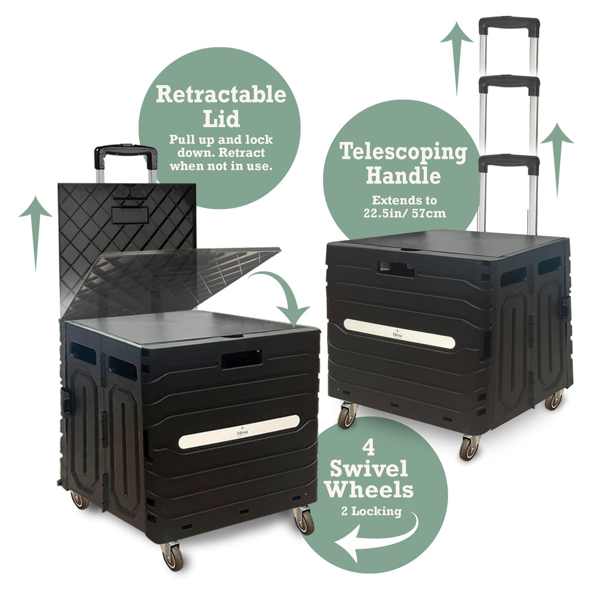 Collapsible Folding Utility Cart with 360° Wheels, Black U1078
