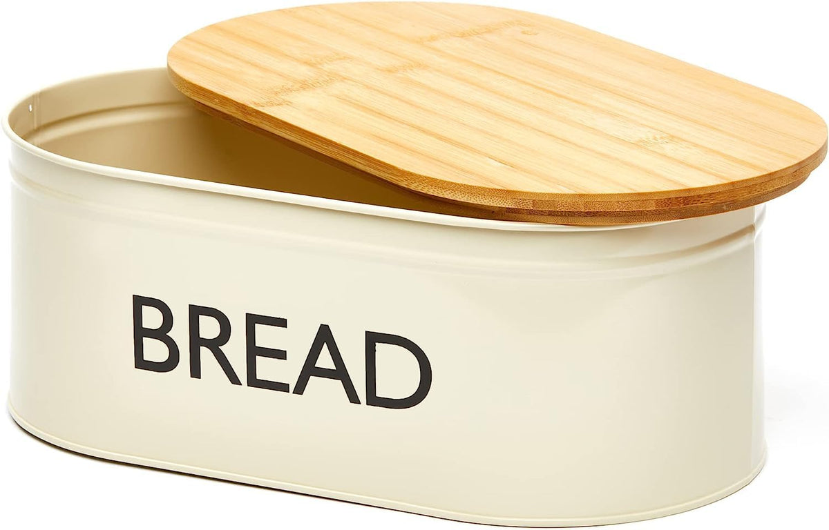 Metal Bread Box with Bamboo Lid W8966