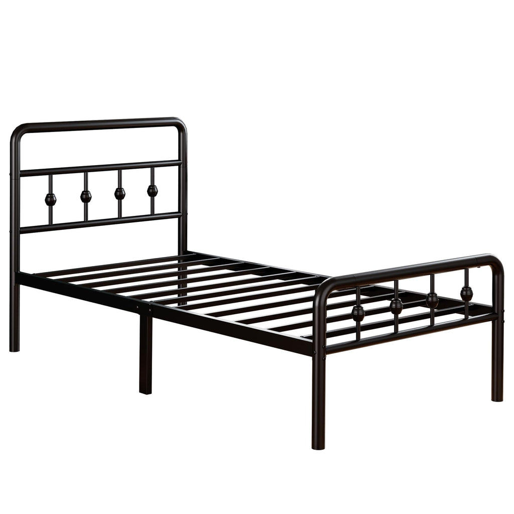 16 Inch Twin Metal Platform Bed with Headboard and Footboard T80257
