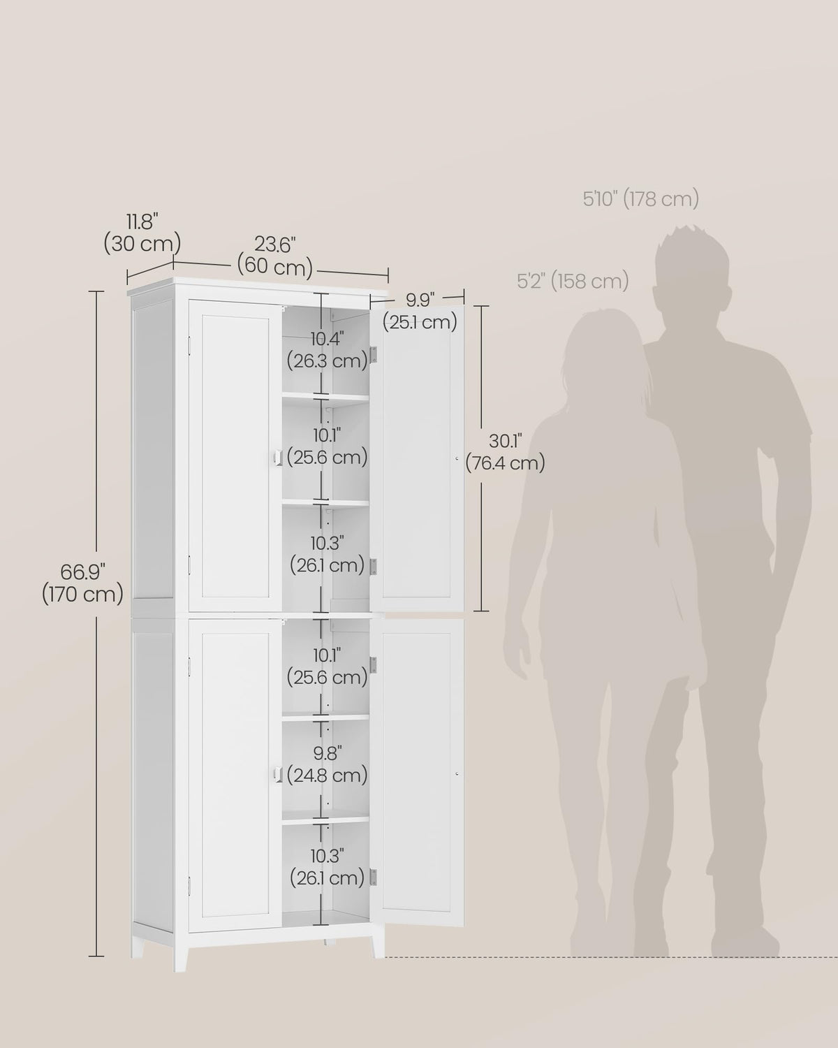 Tall Storage Cabinet with 4 Doors and 4 Adjustable Shelves Y3180