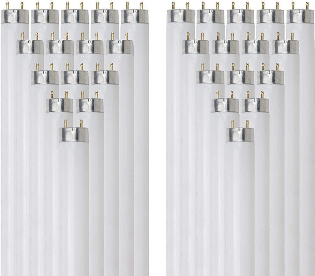 24 Inch T8 Fluorescent Tube Light Bulb 17W 4100K Cool White G13 Base Pack of 30 V190