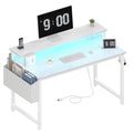 White 40 Inch Computer Desk with LED Lights and Power Outlets O8156