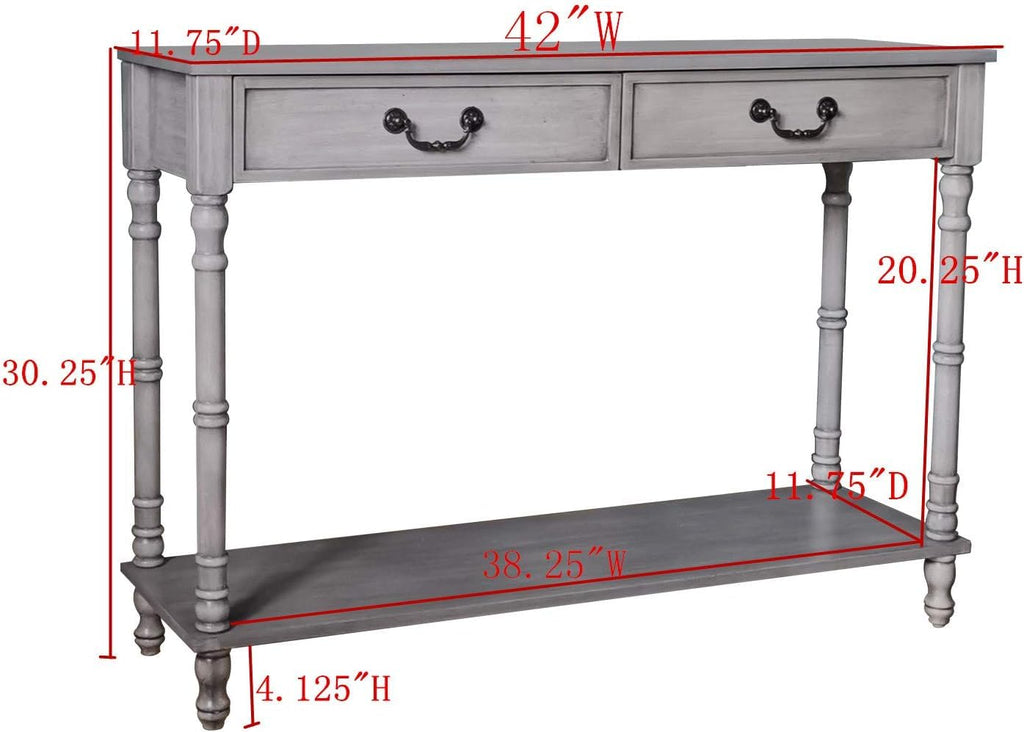 Washed Oak Wood Console Table with 2 Drawers P974