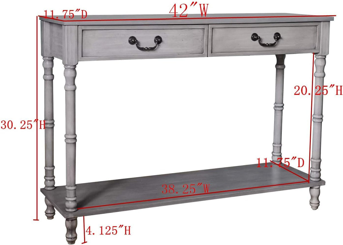 Washed Oak Wood Console Table with 2 Drawers P974