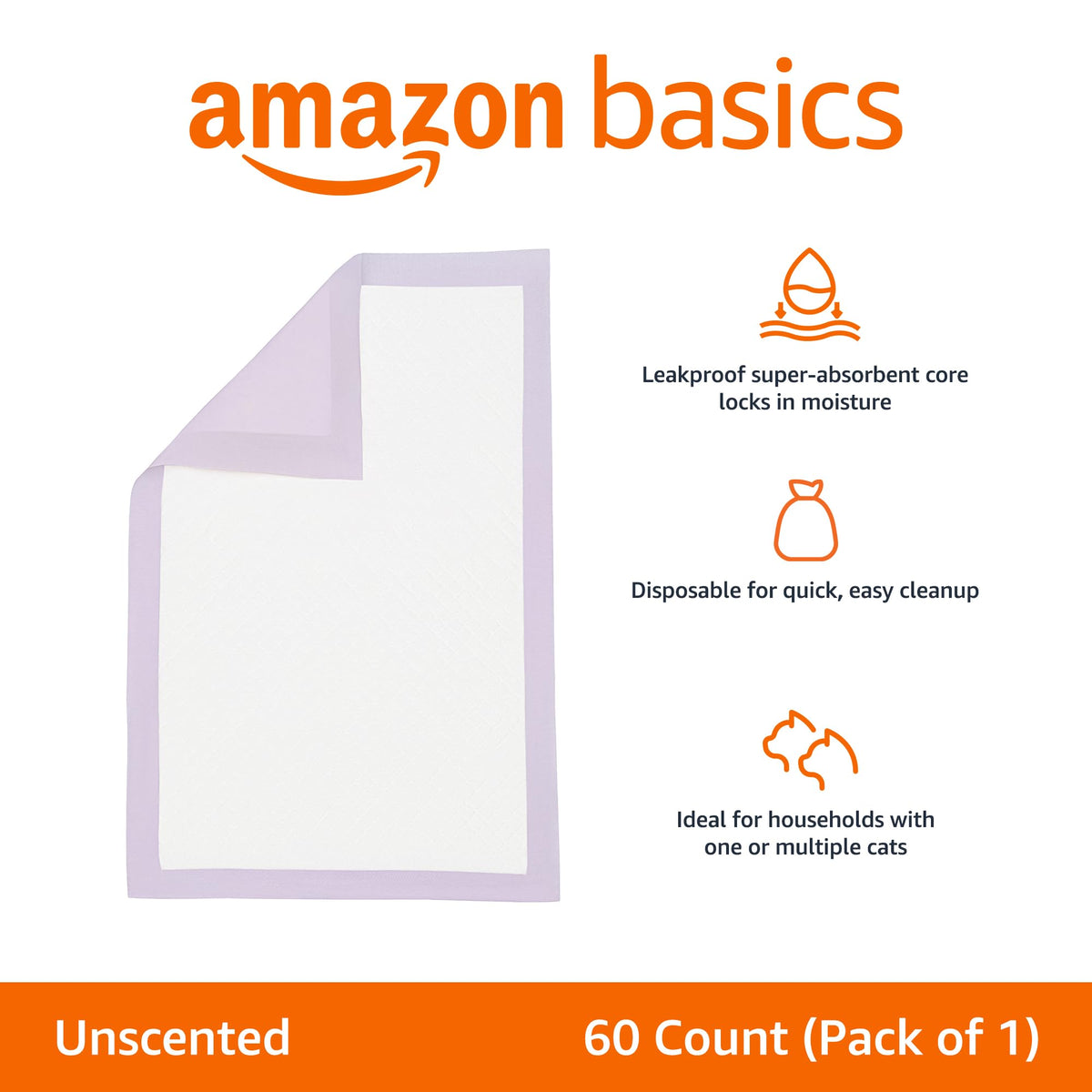 Cat Pee Pads, Super Absorbent, Disposable, Unscented, 60 Count P4406