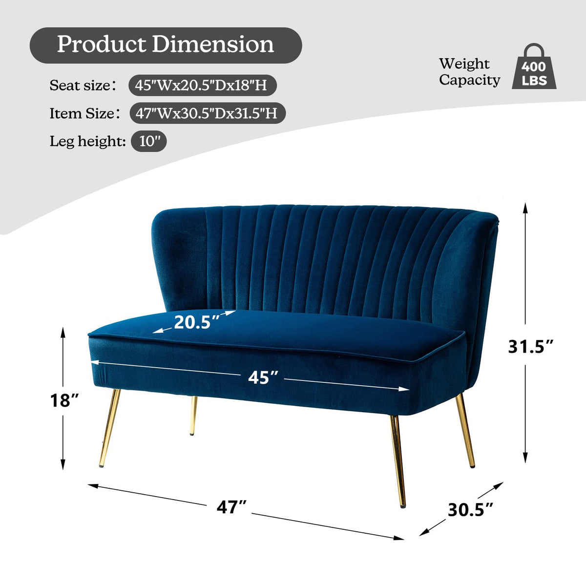 Navy Velvet Tufted Loveseat Sofa T965