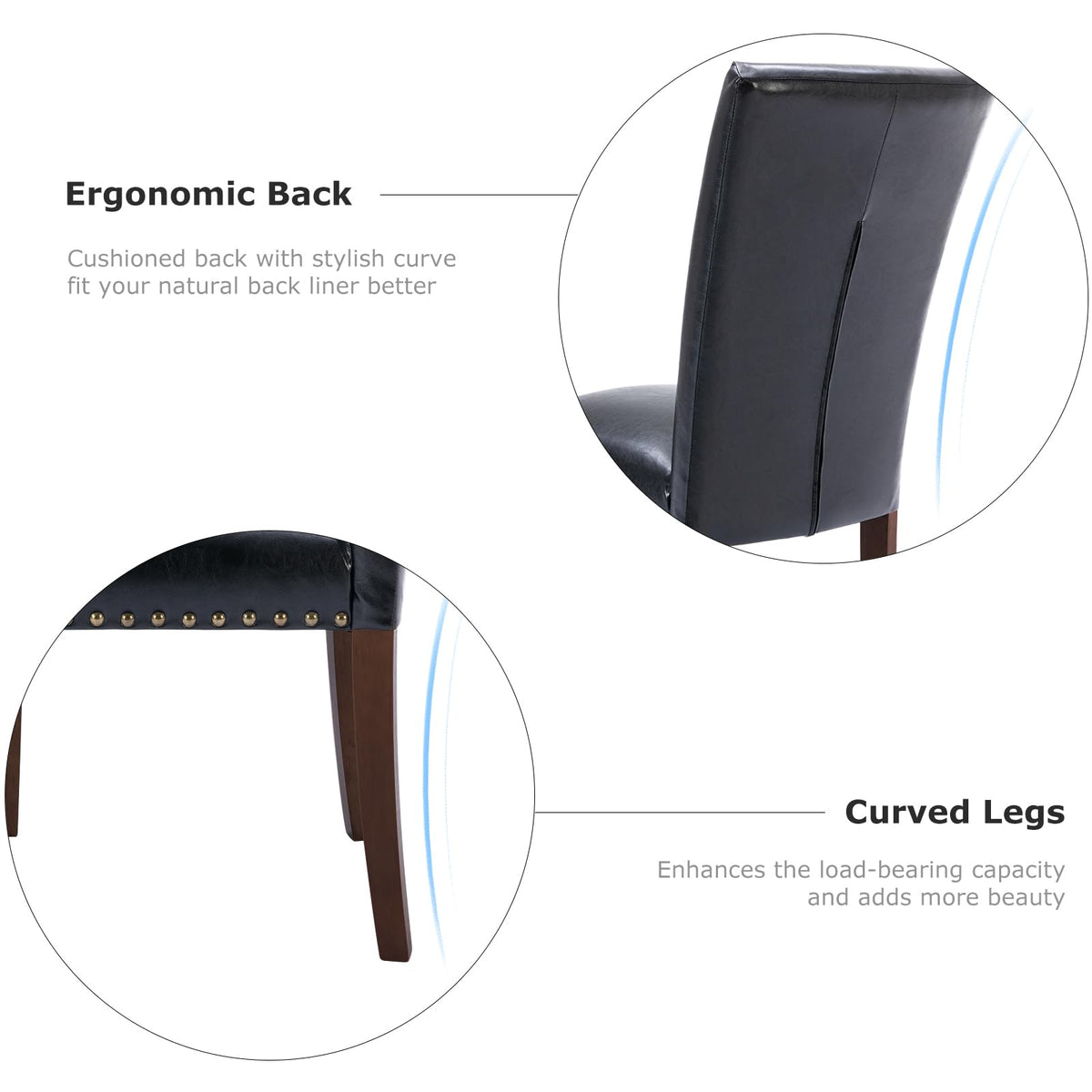High Back Upholstered Dining Chairs Set of 2 Black H722