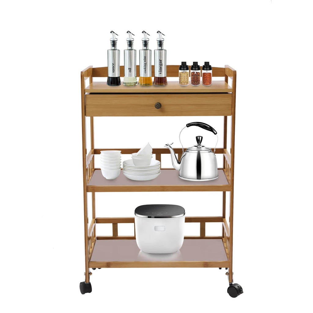 3-Tier Bamboo Rolling Kitchen Cart with Drawer O180011
