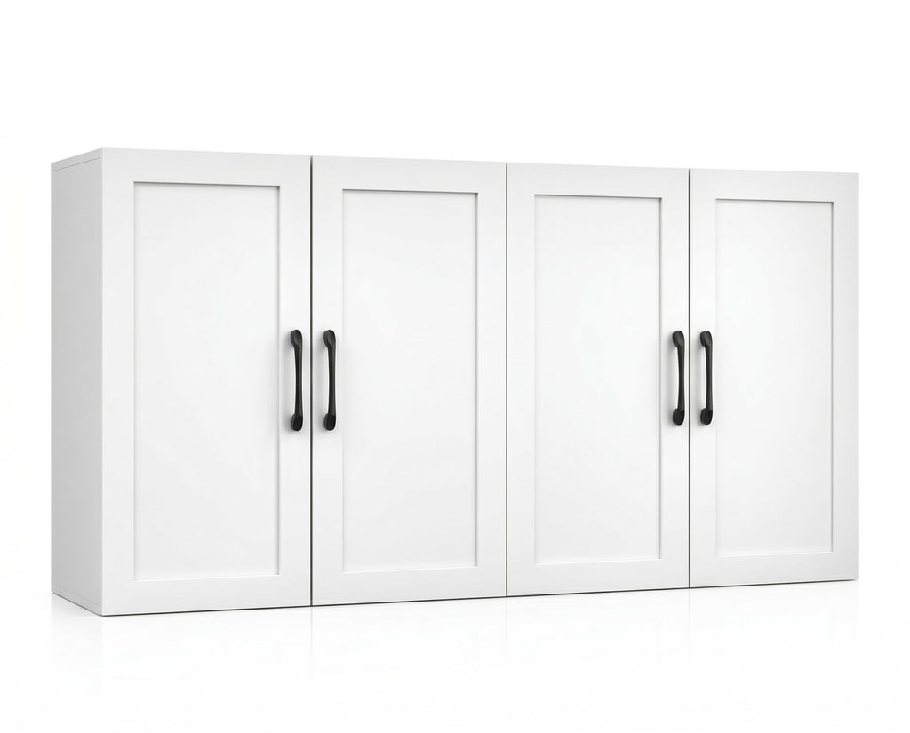 White Wall Cabinet with Adjustable Shelves and 4 Doors U2195