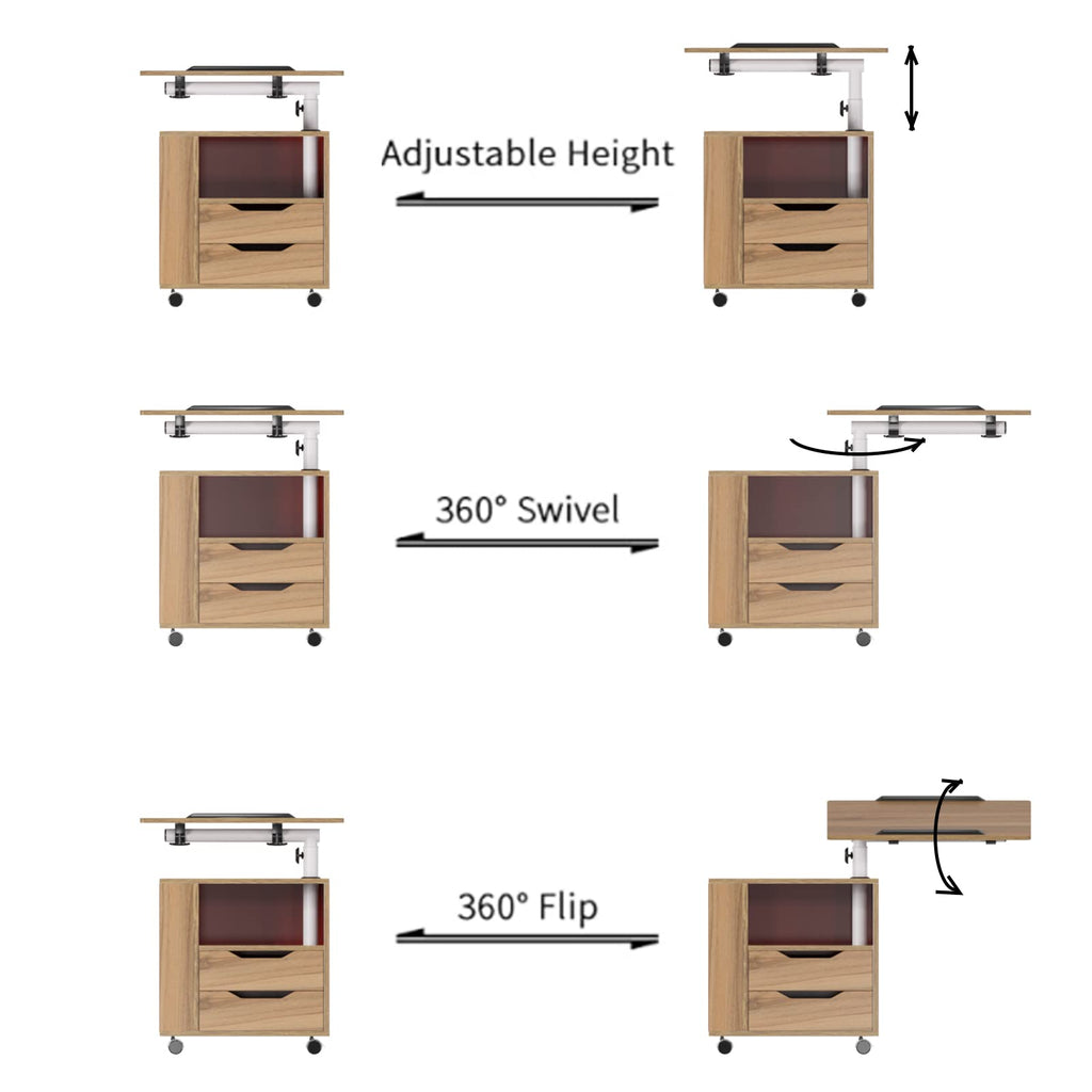 23.6in Rolling Nightstand with 2 Drawers and Shelf Oak N95466