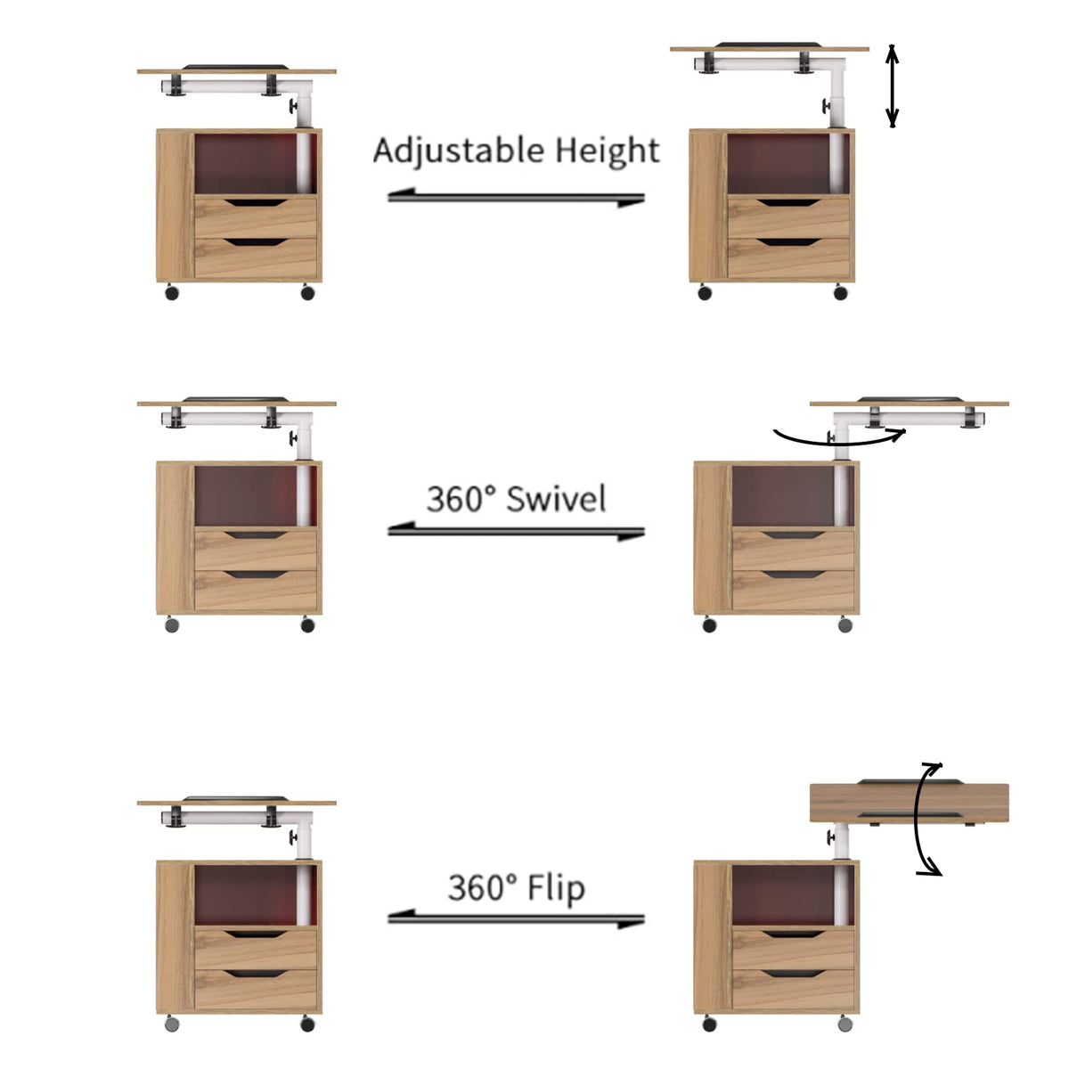 23.6in Rolling Nightstand with 2 Drawers and Shelf Oak N95466