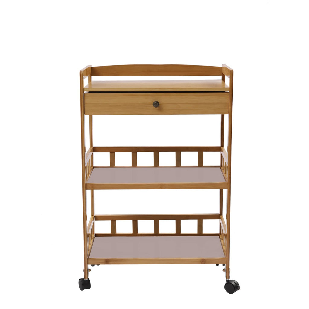 3-Tier Bamboo Rolling Kitchen Cart with Drawer O180011
