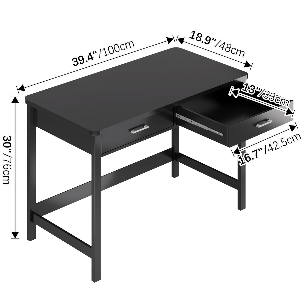 39.4" Small Desk with Wood Drawers Black E78325
