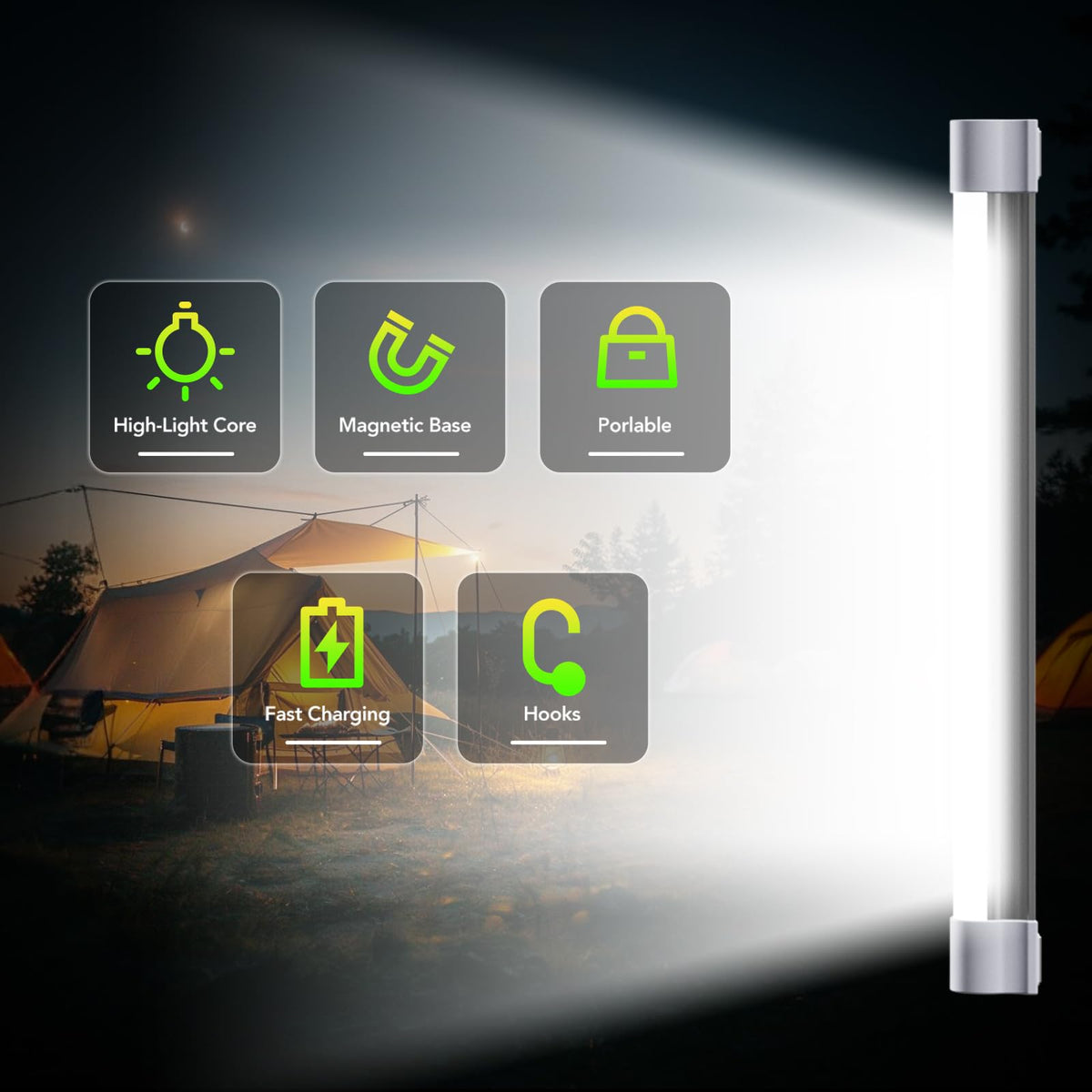 LED Tube Magnetic Work Light 6000Lumens 10400mAh USB Rechargeable H57586