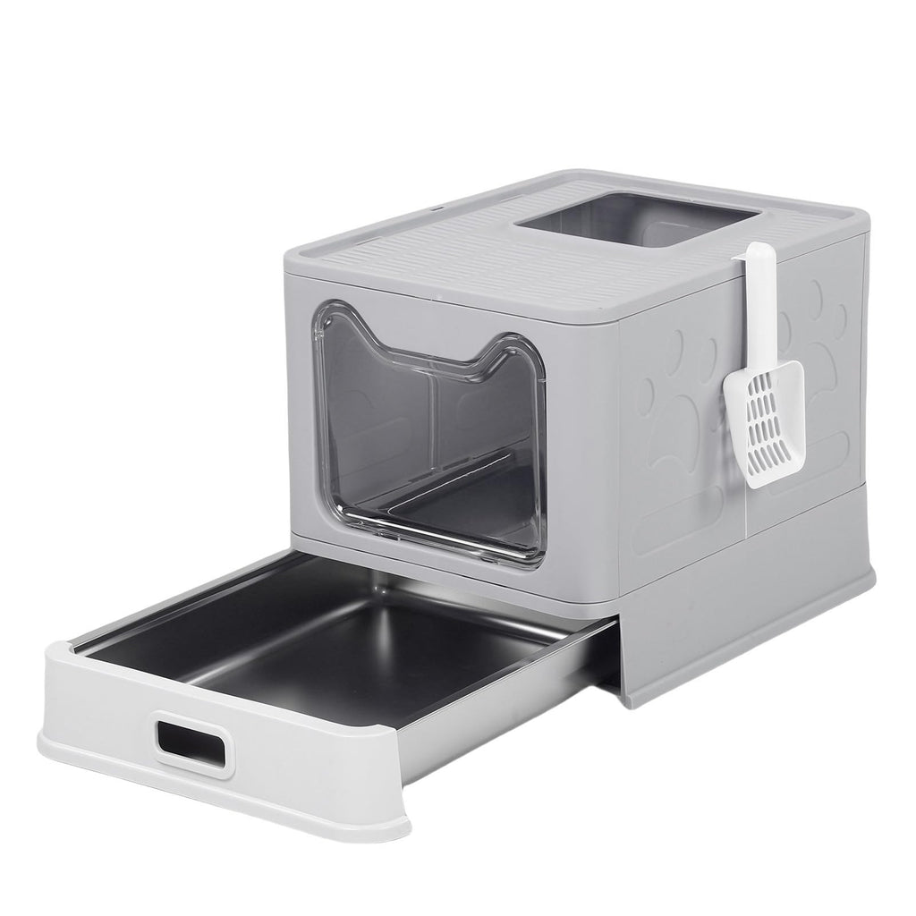 Foldable Stainless Steel Enclosed Cat Litter Box with Lid and Scoop Q8320