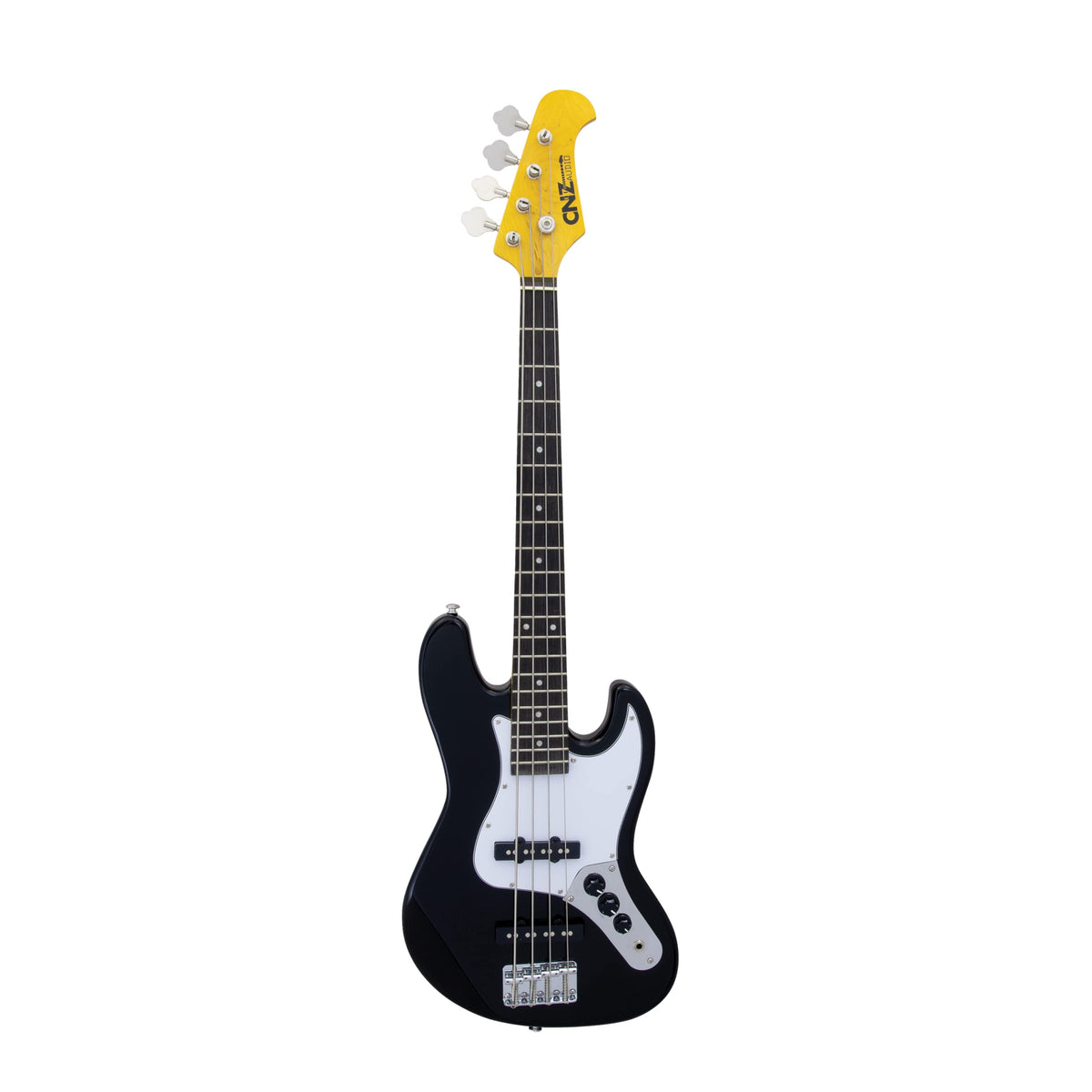 Black Mini Electric Bass Guitar with Maple Neck, Rosewood Fingerboard & White Pickguard T9635