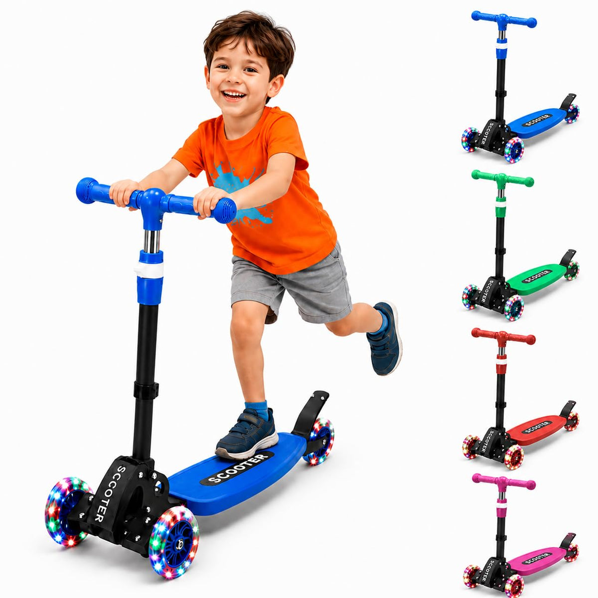 Kids 2-7 Age Light up 3 Wheels Folding Kick Scooter Q20617