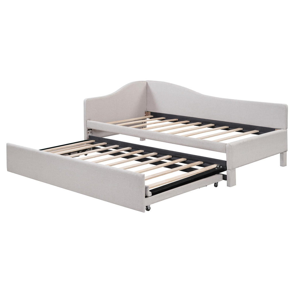 Twin Size Linen Upholstered Daybed with Pop up Trundle B391