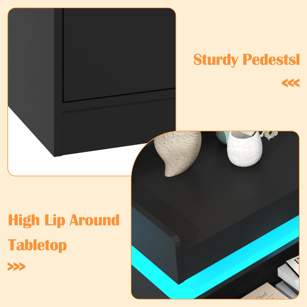 Black 9 Drawer Dresser with Charging Station and LED Lights U57051