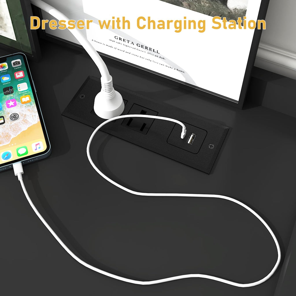 Black 9 Drawer Dresser with Charging Station and LED Lights U57051