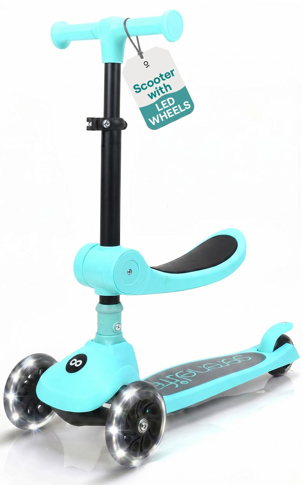 3-Wheel Kids Scooter with Seat, LED Wheels, Adjustable Handlebar G6496