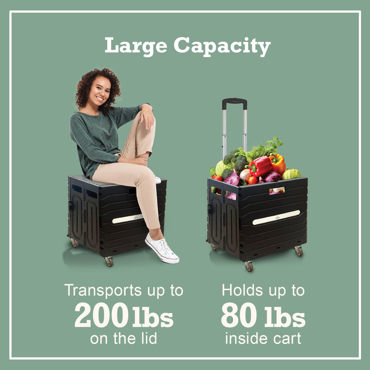 Collapsible Folding Utility Cart with 360° Wheels, Black U1078