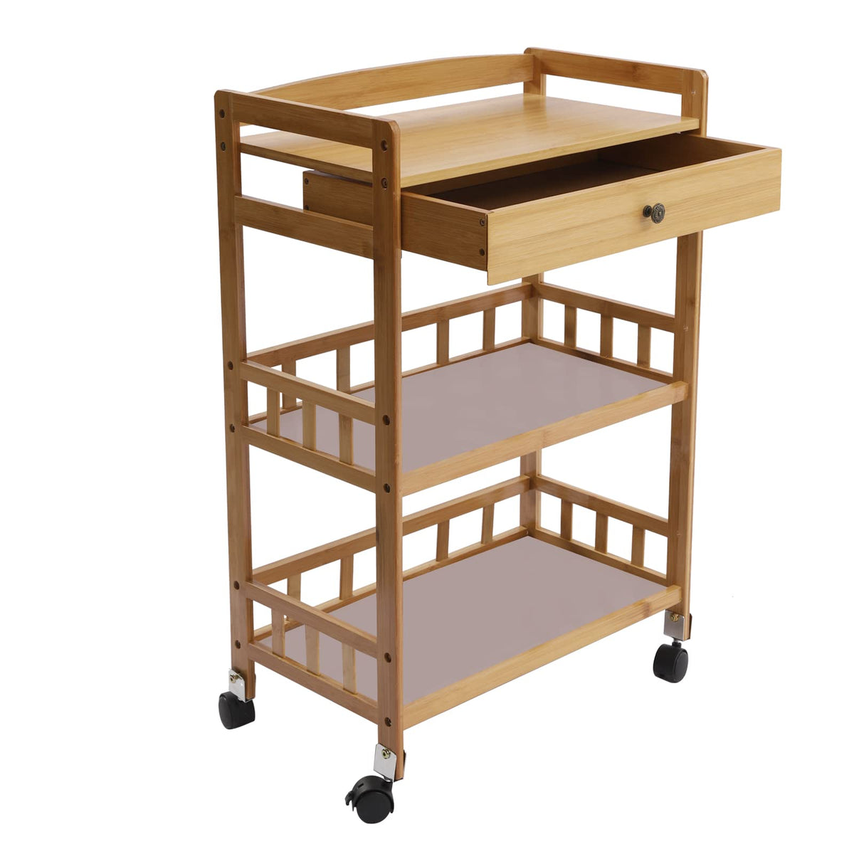3-Tier Bamboo Rolling Kitchen Cart with Drawer O180011