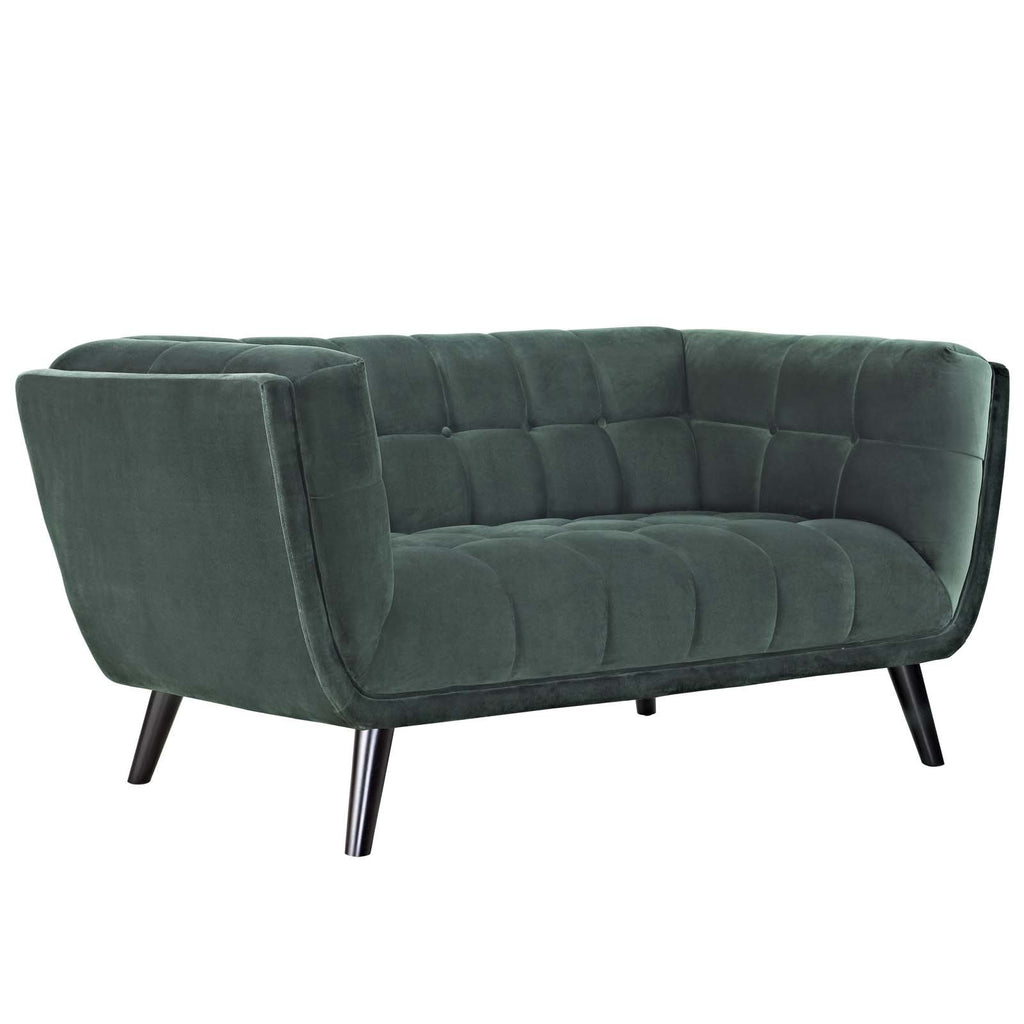Green Velvet Button-Tufted Loveseat P89577