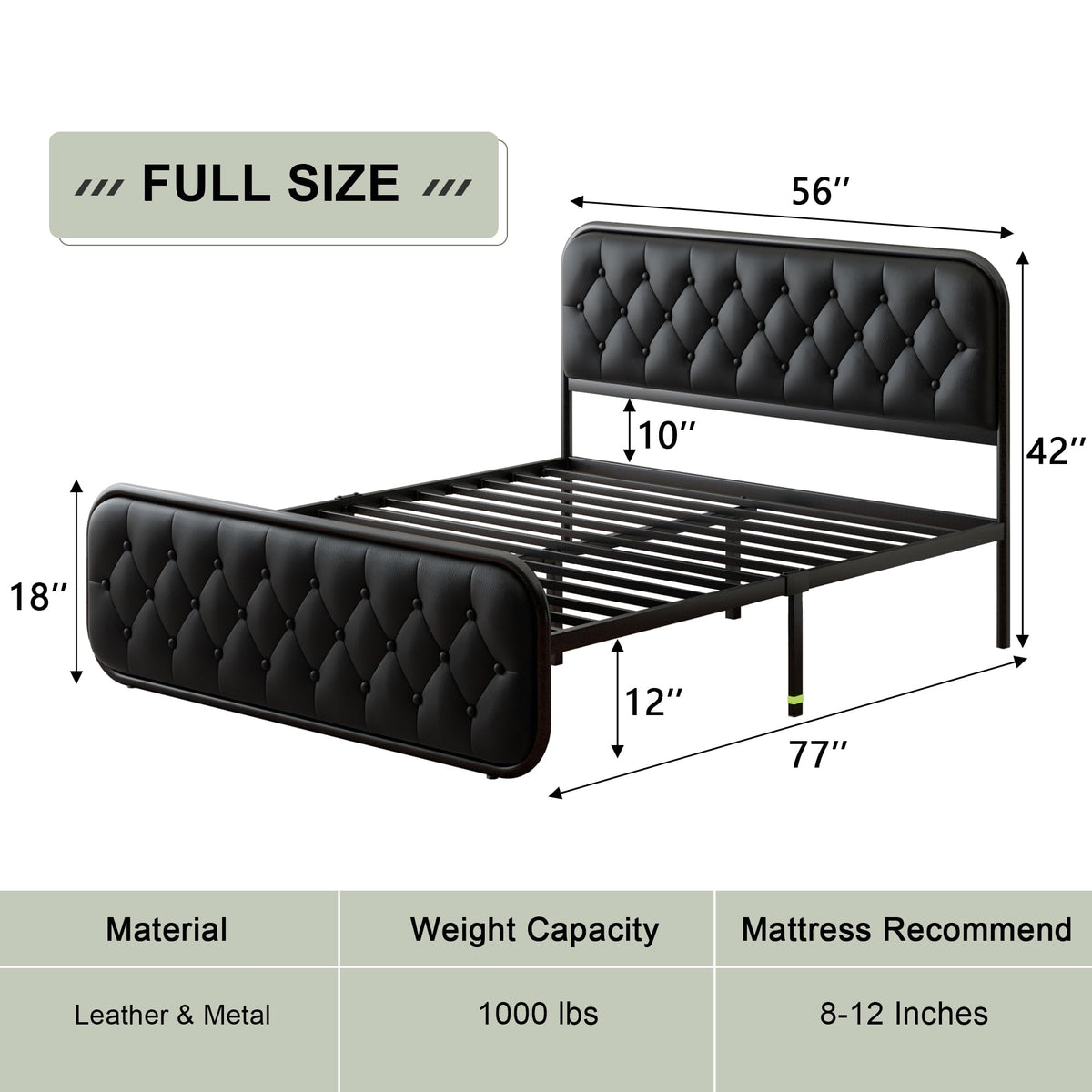 Full Size Upholstered Platform Bed Frame with Faux Leather Headboard L160654