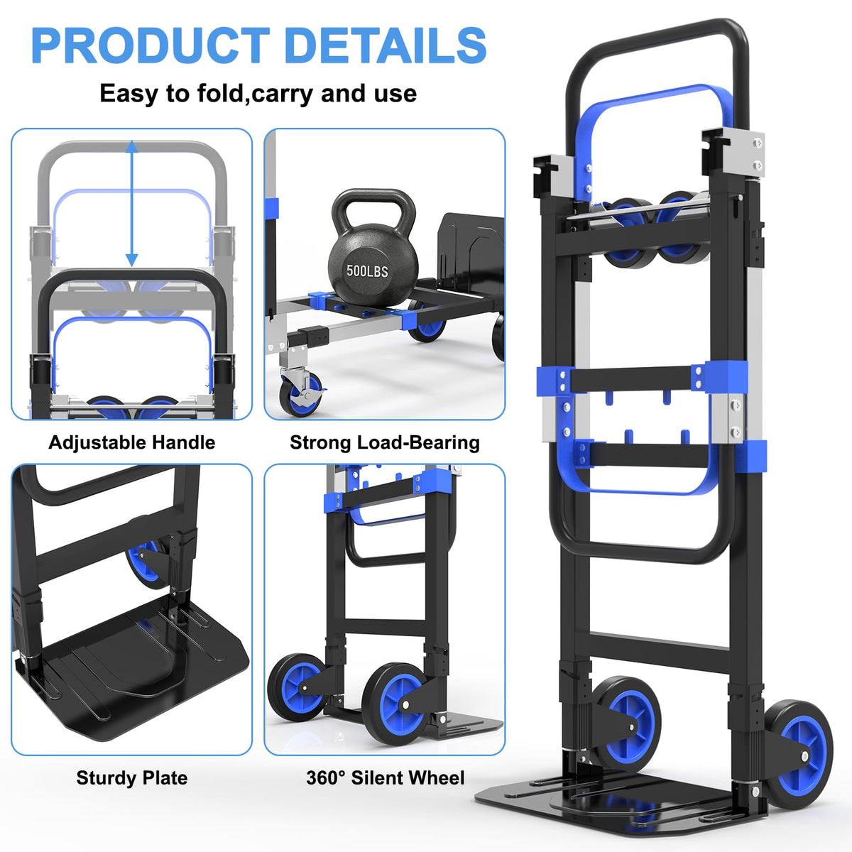 3-in-1 Folding Heavy Duty Hand Truck Dolly Cart Trolley with Wheels (Blue) Z7035