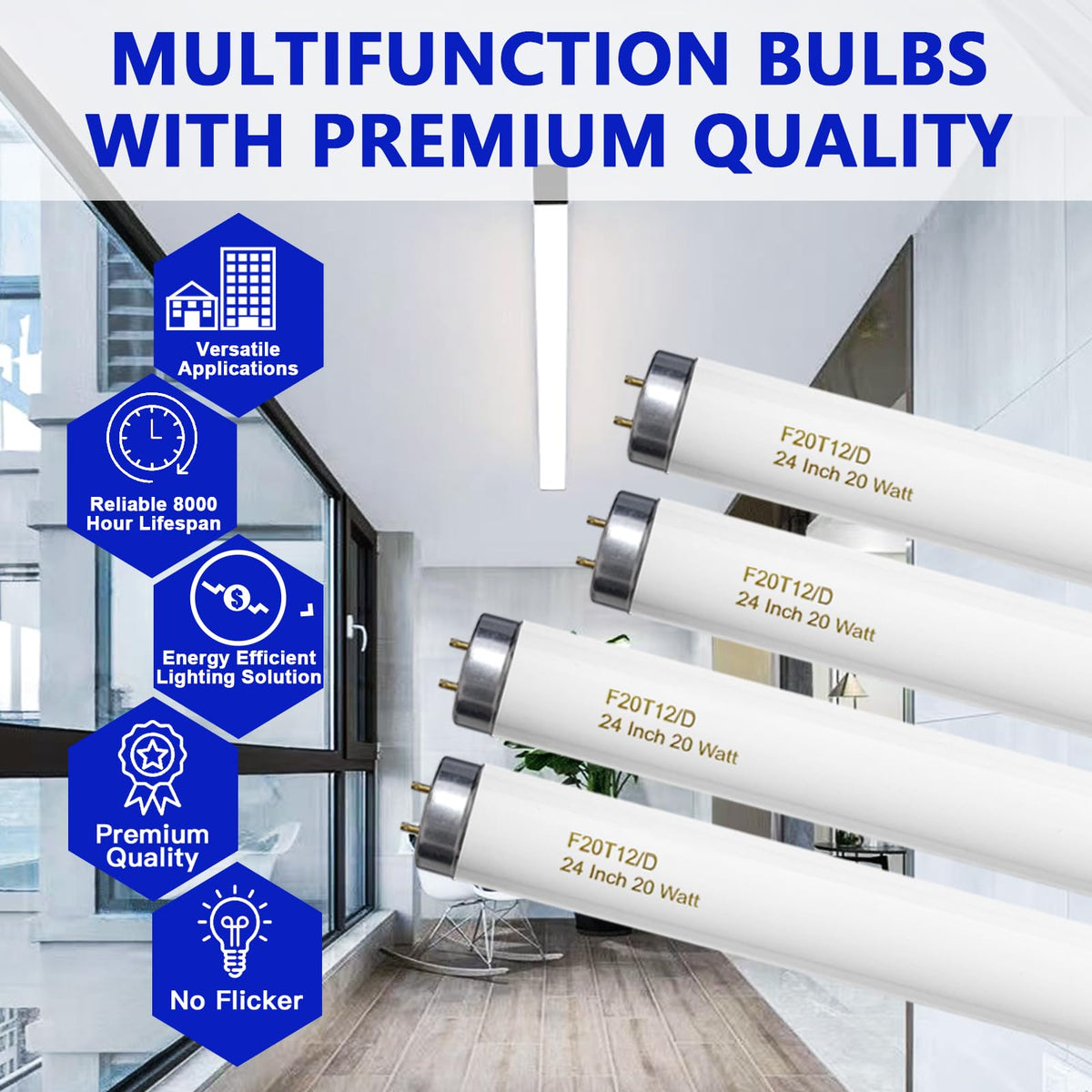 20 Watt T12 Fluorescent Tube Light Bulb Daylight 4 Count E2143