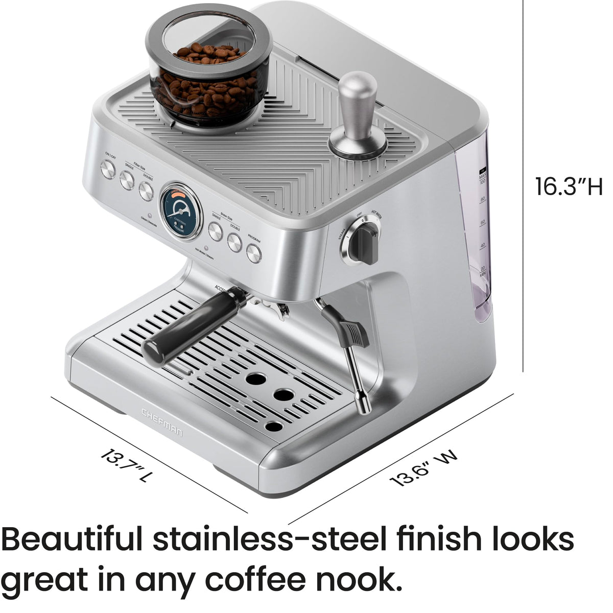 15 Bar Espresso Machine with Milk Frother and Coffee Grinder G7675